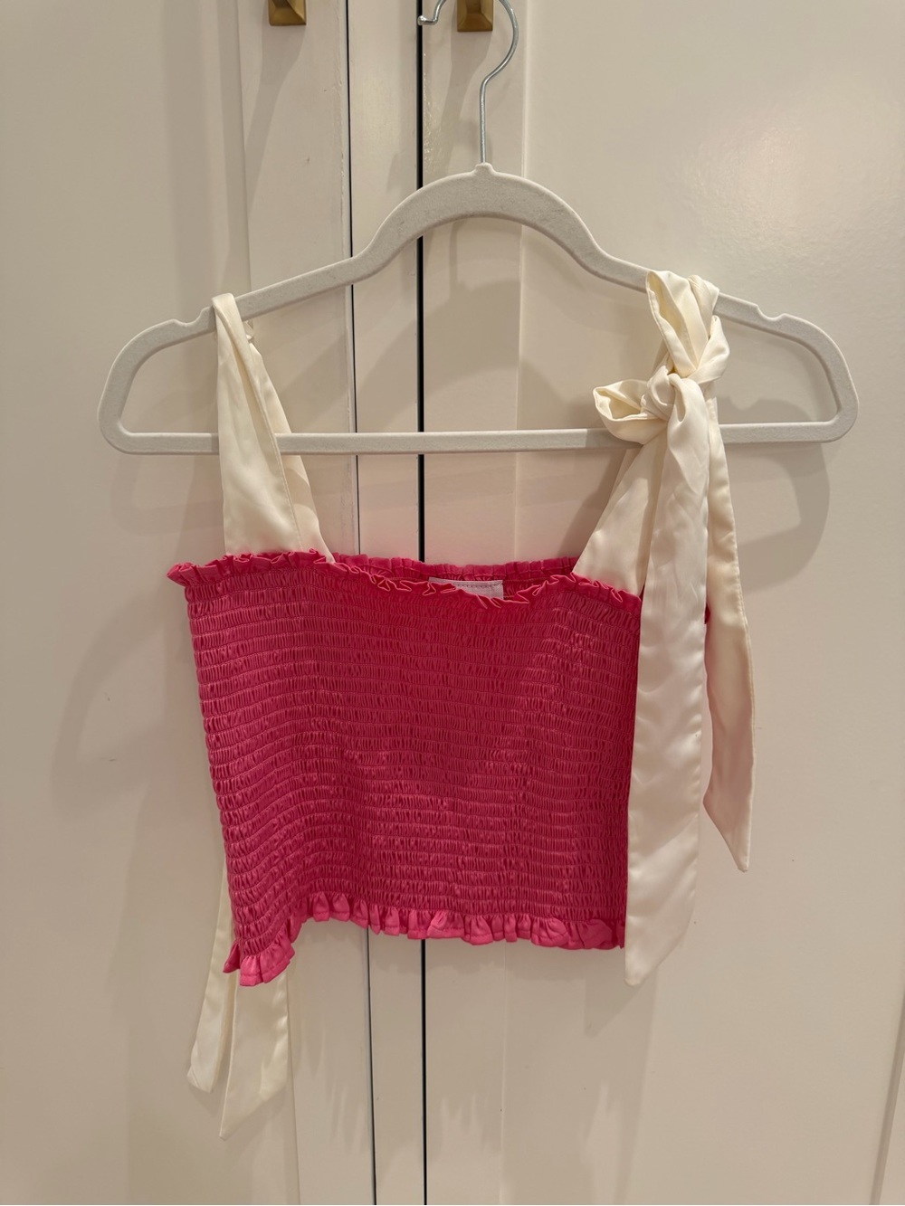 KOCH Pink Smocked Top with Cream Tie Straps
